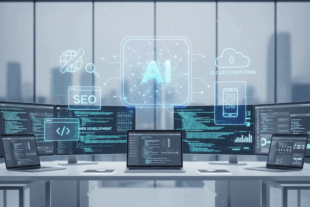 Modern office with a team working