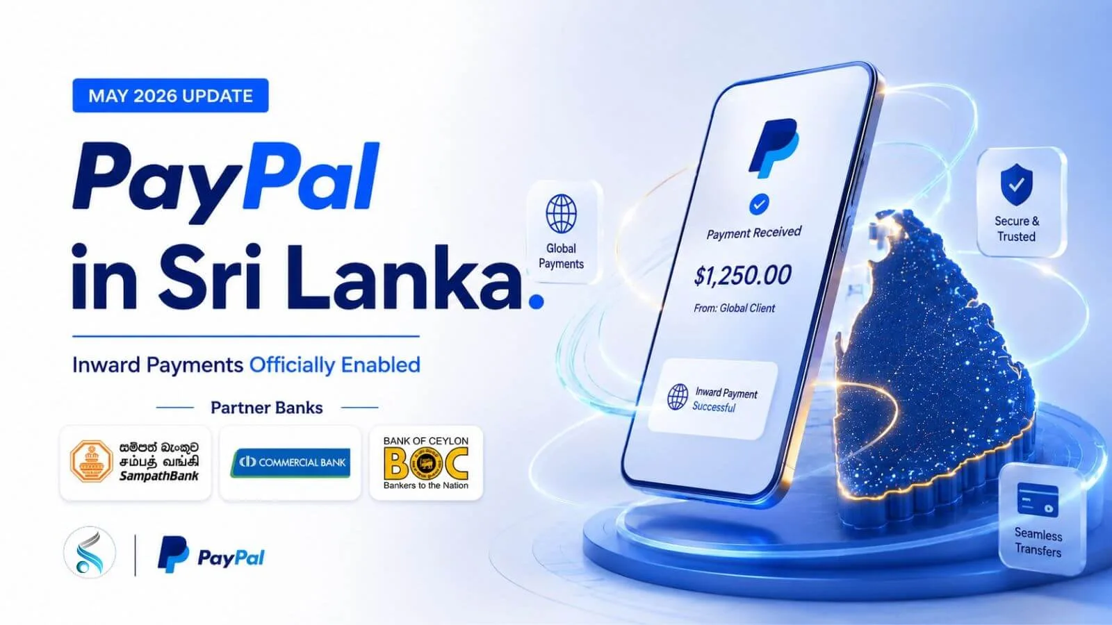 PayPal inward payment arriving in a Sri Lankan bank account on a mobile phone