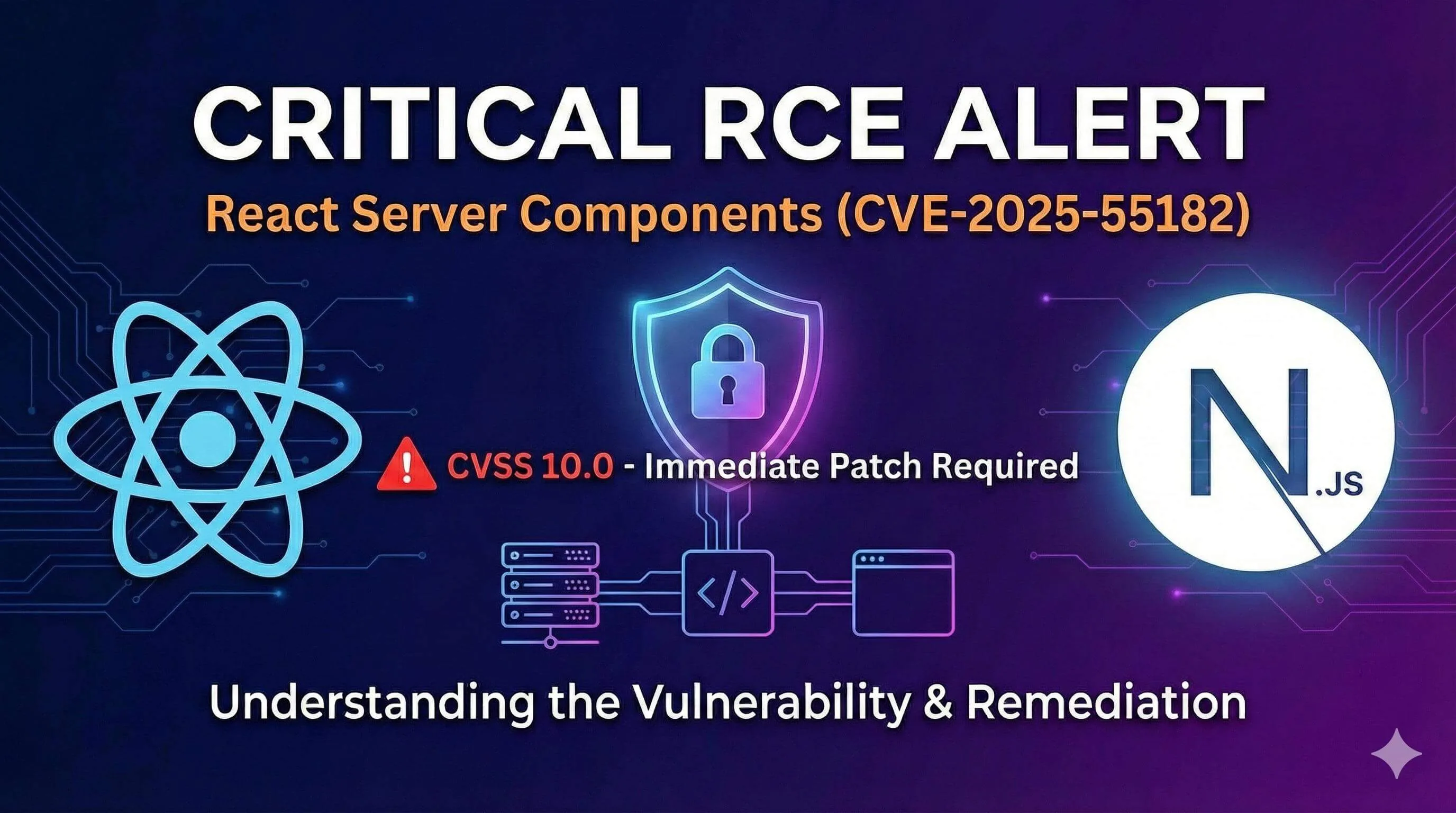 Security alert warning overlaid on React server component code